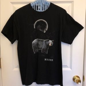 Men’s Black Graphic Tee Size Large Maine Bear Moon